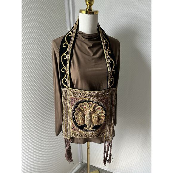 VTG 1970s Handmade Sequin & Beaded Thai Burmese Tapestry Hobo Peacock Kalaga Bag - Picture 15 of 15